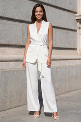 Shawl Lapel White 2 Piece Women's Suits with Sash