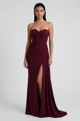 Burgundy Sweetheart Mermaid Formal Dress with Slit