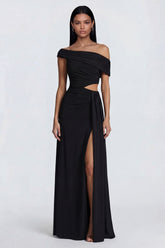 Black Cut Out One Shoulder Formal Dress with side streamer