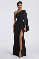 One Shoulder Black Mermaid Formal Dress with Cape Sleeve