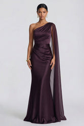 Cabernet One Shoulder Mermaid Formal Dress with Cape Sleeve