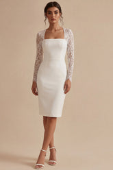 Long Sleeve Lace Bodycon White Midi Engagement Dress