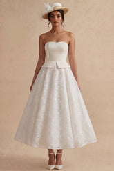 Strapless White A Line Midi Engagement Dress