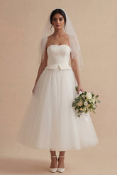 Strapless Tulle White A Line Engagement Dress