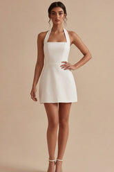 Halter Satin Bodycon Mini White Dress