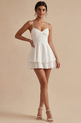 Tiered A Line Spaghetti Straps Mini White Dress