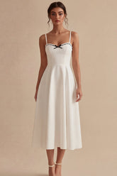A Line Bowed Spaghetti Straps Midi White Dress