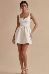 Satin A Line Spaghetti Straps Mini White Dress