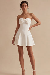 Strapless Bowed A Line Mini White Dress
