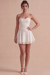 Basque Waist Strapless A Line Mini White Dress