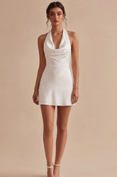 Halter Bodycon Satin Backless Mini White Dress