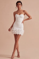 Strapless Bodycon Mini White Dress with Appliques
