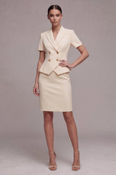 Ivory 2 Piece Peaked Lapel Work Dress with Short Sleeves