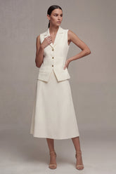 Ivory 2 Piece Notched Lapel A Line Midi Work Dress