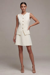2 Piece Ivory A Line Sleeveless Mini Work Dress