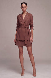 Notched Lapel Desert Rose 2 Piece A Line Mini Work Dress with Sash