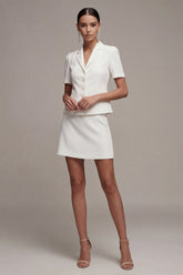 White Notched Lapel 2 Piece Bodycon Mini Work Dress