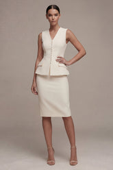 Ivory 2 Piece Sleeveless Bodycon V Neck Midi Work Dress