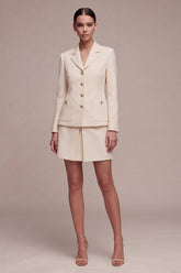 Ivory Notched Lapel Bodycon 2 Piece Mini Work Dress