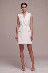White Notched Lapel Bodycon Sleeveless Mini Work Dress