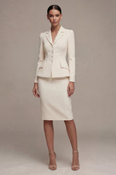 Ivory 2 Piece Notched Lapel Bodycon Midi Work Dress
