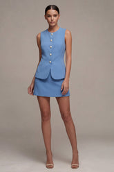 2 Piece Steel Blue Bodycon Sleeveless Mini Work Dress