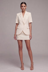 Ivory 2 Piece Notched Lapel Bodycon Single Buckle Mini Work Dress