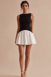 Black and White A Line Bateau Neck Sleeveless Mini Dress