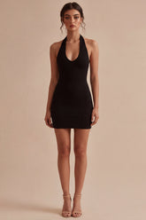 Black Halter Bodycon Mini Dress