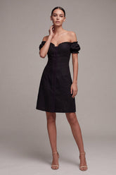 Off the Shoulder Black A Line Mini Dress
