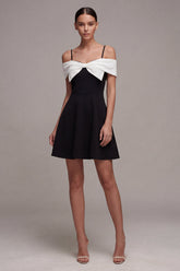 Black Bowed Cold Shoulder A Line Mini Dress