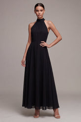 Halter Black A Line Maxi Formal Dress