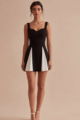 Black and White A Line Satin Mini Dress