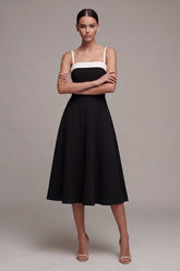 Spaghetti Straps Black A Line Midi Dress