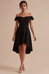Off the Shoulder Black High Low A Line Mini Dress