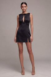 Black Bateau Neck Bowed Cut Out Bodycon Mini Dress