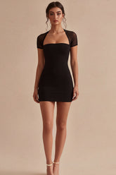 Black Bodycon Mini Dress with Short Sleeves