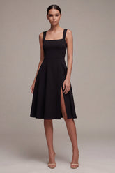 Black A Line Midi Dress with Slit