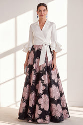 Pink Floral A Line Ruffled Maxi Mother of the Bride Dress with Sash