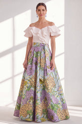 Off the Shoulder Ruffled Floral Purple A Line Mother of the Bride Dress