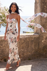 Floral Ivory Mermaid Sweetheart Wedding Guest Dress with Scarf