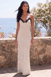 White Black Spaghetti Straps Polka Dot Maxi Dress