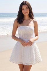 Sparkly Strapless Corset A Line Mini White Dress