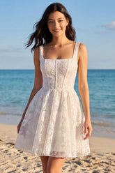 Floral Corset A Line Mini White Dress