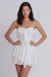 Strapless Corset Ruffled A Line Mini White Dress