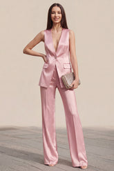 Satin Pink 2 Piece Single Buckle Slim Fit Women's Suits