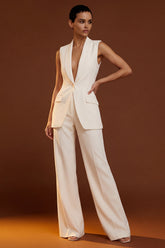 Shawl Lapel 2 Piece Ivory Sleeveless Women's Suits