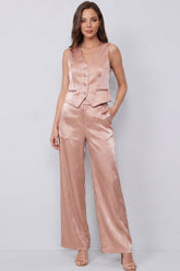 Dusty Rose 2 Piece Sleeveless Women's Suits with Pockets
