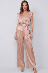 Dusty Rose 2 Piece Ruched Women's Suits with Sash