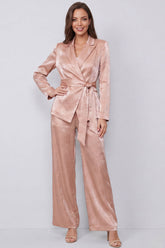 Peaked Lapel Dusty Rose 2 Piece Women's Suits with Sash